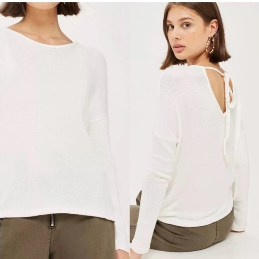 Topshop Lightweight Sweater Keyhole Back Tie  Blush Pink Ballet Core Sz 2